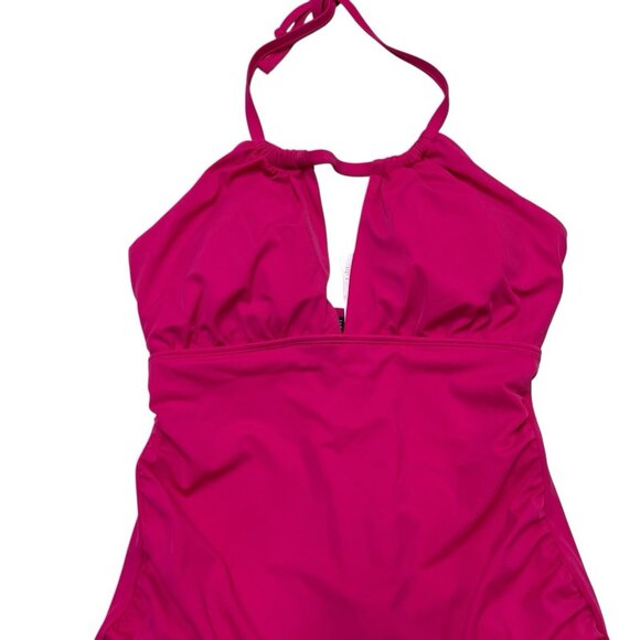 Lauren Ralph Lauren Swimsuit 12 Pink Ruched Halter Keyhole Neck Tummy Control - Picture 2 of 6